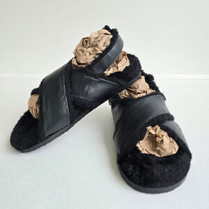 Faux Fur Sandals Seychelles No Such Thing Size 7 Black Leather Slipper Slingback